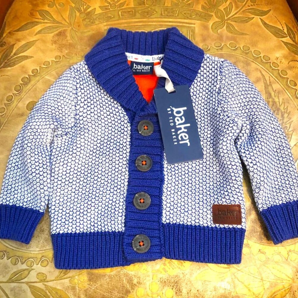 NWT BAKER x TED BAKER LONDON Baby Cardigan Shawl Collar Sweater Blue 0-3M